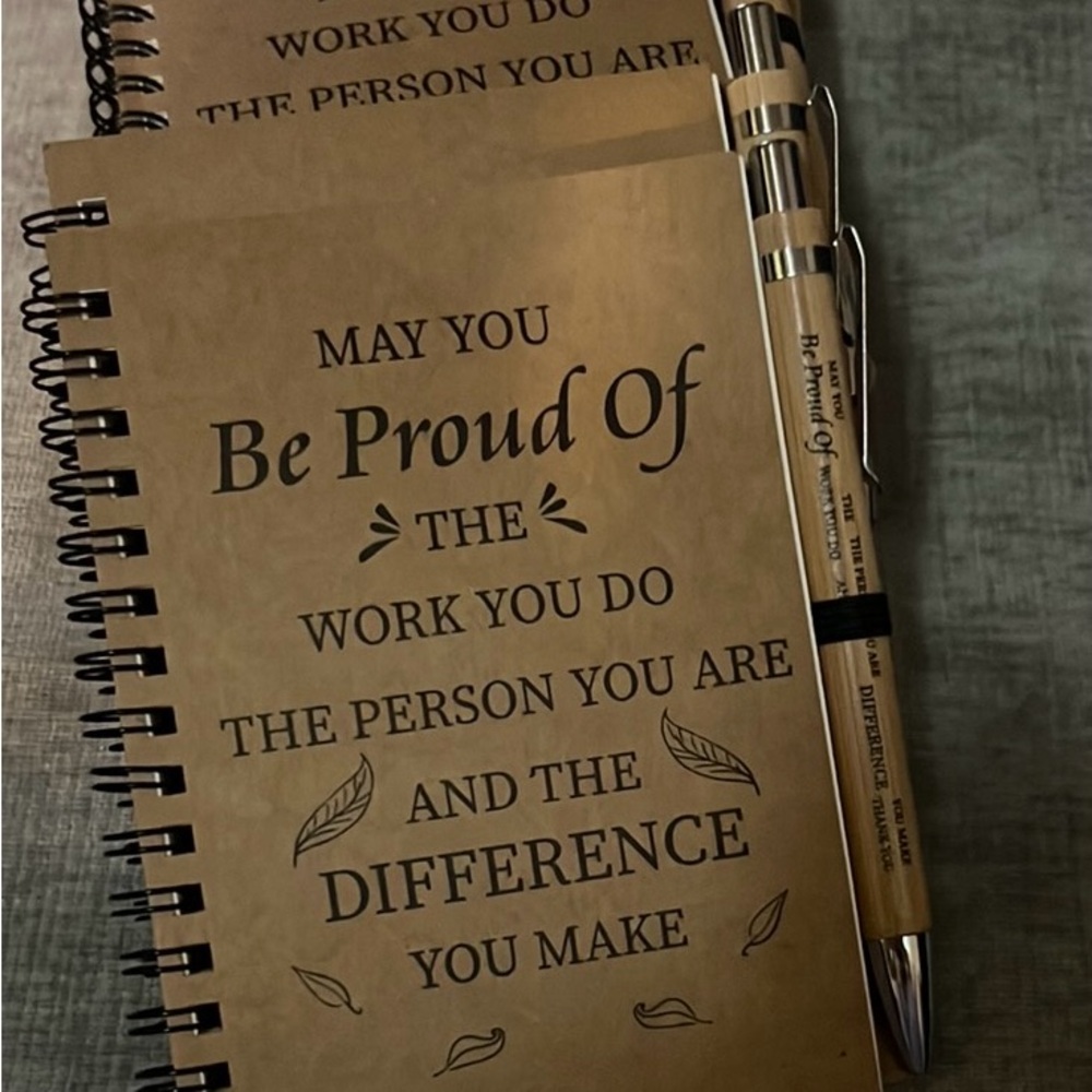 Inspirational Brown Spiral Notebook with Pen Set- 5 notebook bundle